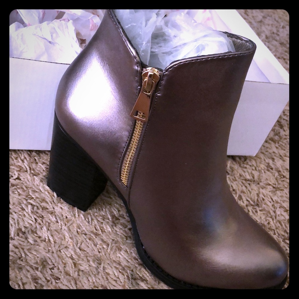 Metallic silver booties